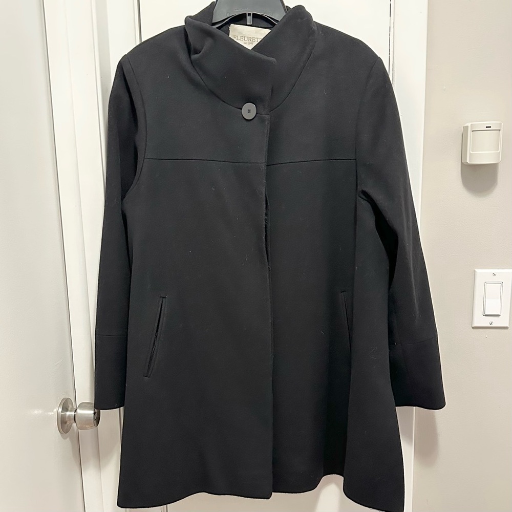 Fleurette Black Pea Coat 100% Wool Ing Loro Piana & C Italy Womens 16 Overcoat